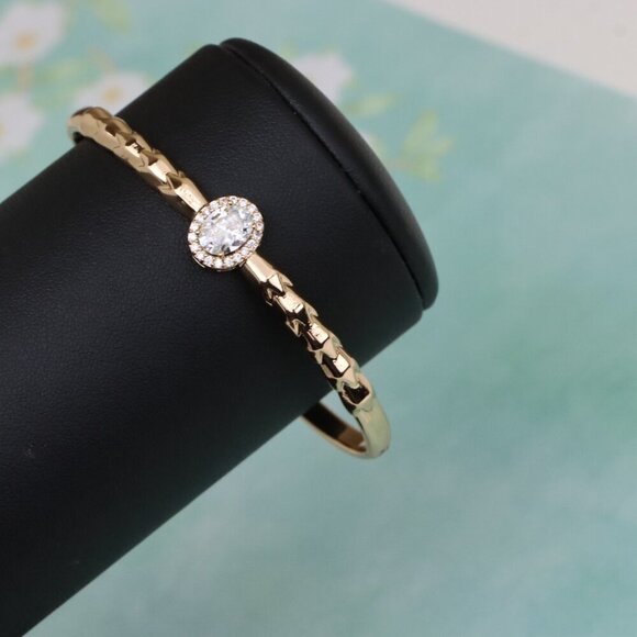 Rose Gold Bangle with Round Halo CZ Textured Bracelet, XPBL0533 - Picture 9 of 12